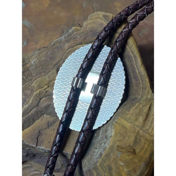 3D Amber Nature OWL Cameo Silver Lariat Black Bolo Tie Wedding Father's Day Dad - Picture 7 of 12